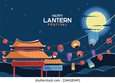 Paper lanterns on the streets of old Asian town