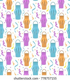 Paper lanterns seamless pattern. Festive decorations repetitive texture. Feast endless background. Vector illustration