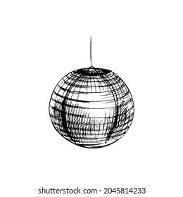 Paper lanterns. Vintage vector hatching monochrome black illustration. Isolated on white background. Hand drawn design ink