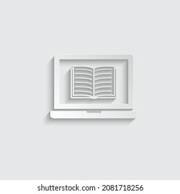 paper laptop with book icon vector online education sign 