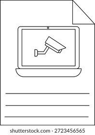 Papel con una computadora portátil que muestra una cámara de vigilancia y líneas para notas