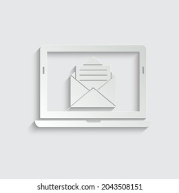 portátil de papel con icono de sobre de correo mensaje de vector plano