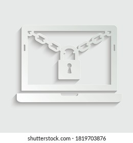 paper laptop, notebook with chain and lock icon. security icon