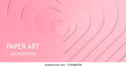 Paper layer art style of pink heart background for Valentine's day, greeting card or template for presentation and banner.