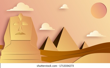 Paper layer art style of sphinx and Pyramid of Giza, world famous landmark of Egypt.