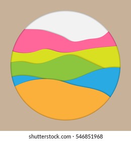 Paper layer curve wave shape cut style isolated inside round hole