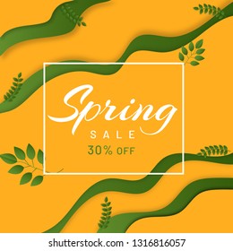 Paper layer cut background with 30% discount offer for Spring Sale. Advertising template design.