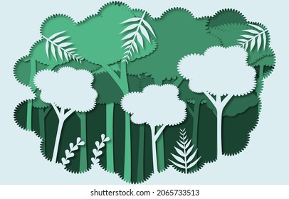 Paper layer cut of green nature forest background