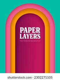 Paper layered background. Abstract background with red, orange and blue layers. Arc shapes.