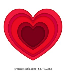 Paper layered heart isolated on white background. Vector illustration. Can be used for Valentine's day background.