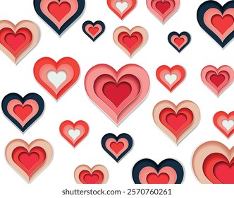 Paper Layers of Red Hearts