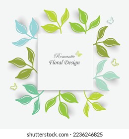 Paper leaves. Frame with abstract leaves. Template for greeting card, invitation, poster, website on white background. Vector illustration.