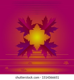 Paper leaves on a sunset background. Water ripples with floating leaves. Abstract composition. Vaporwave colors.
