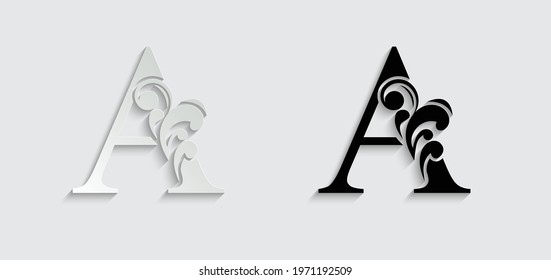 Paper Letter A. Flower  Letters. Vintage Ornament Initial Alphabet. Logo Vector 
