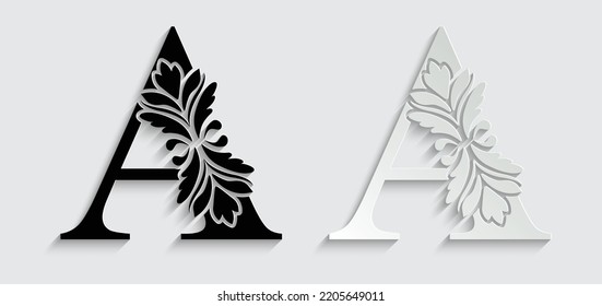 paper letter A. flower  letters. Vintage ornament initial Alphabet. Logo vector 
