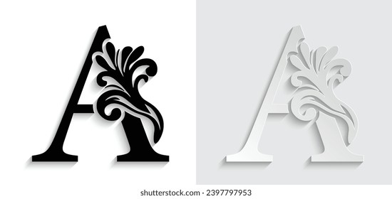 paper letter A. flower  letters. Vintage ornament initial Alphabet. Logo vector 
