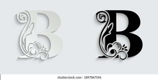 Paper Letter B. Flower  Letters. Vintage Ornament Initial Alphabet. Logo Vector 
