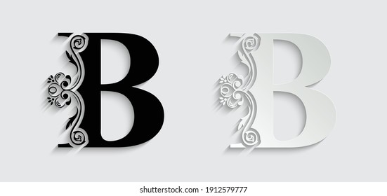 paper letter B. flower  letters. Vintage ornament initial Alphabet. Logo vector 
