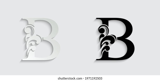 paper letter B. flower  letters. Vintage ornament initial Alphabet. Logo vector 
