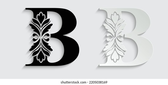 letra de papel B. letras de flores. Alfabeto inicial de adorno de época. vector de logotipo 
