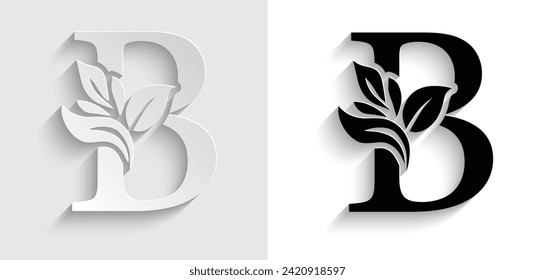 letra de papel B. letras de flores. Alfabeto inicial de adorno de época. vector de logotipo