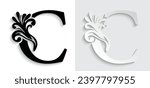 paper letter C. flower  letters. Vintage ornament initial Alphabet. Logo vector 
