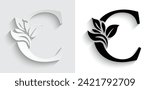 paper letter C. flower  letters. Vintage ornament initial Alphabet. Logo vector