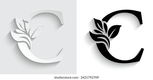 paper letter C. flower  letters. Vintage ornament initial Alphabet. Logo vector