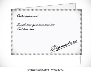 Paper letter card, flanked by thread
