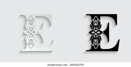 paper letter E. flower  letters. Vintage ornament initial Alphabet. Logo vector 
