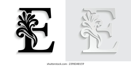 paper letter E. flower  letters. Vintage ornament initial Alphabet. Logo vector 
