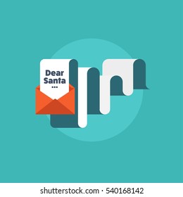 Paper letter with envelope. Flat style. Christmas time, santa.Happy new year.