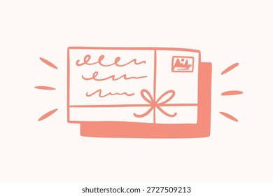 Carta de papel en el correo del sobre que entrega el icono de la línea del garabato para el día de San Valentín, Boda. Minimalista Correo Retro Ilustración vectorial de estilo caprichoso.
