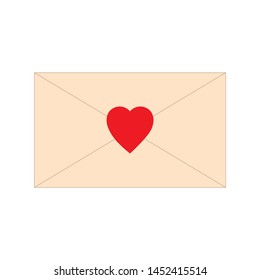 Paper letter, envelope, with red heart shape icon. Love mail message vector illustration. Romance symbol sign.
