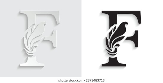 paper letter F. flower  letters. Vintage ornament initial Alphabet. Logo vector 
