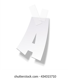 The paper letter fixed by an adhesive tape. Vector paper alphabet