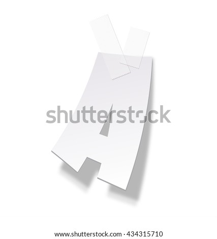 The paper letter fixed by an adhesive tape. Vector paper alphabet