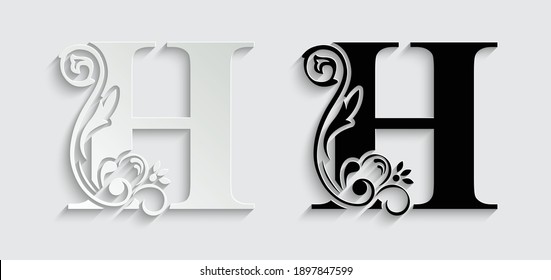 paper letter H. flower  letters. Vintage ornament initial Alphabet. Logo vector 
