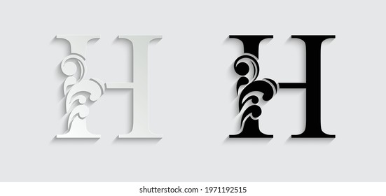 paper letter H. flower  letters. Vintage ornament initial Alphabet. Logo vector 
