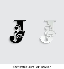 paper letter J. flower  letters. Vintage ornament initial Alphabet. Logo vector 
