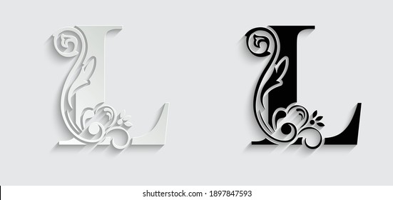 paper letter L. flower  letters. Vintage ornament initial Alphabet. Logo vector 
