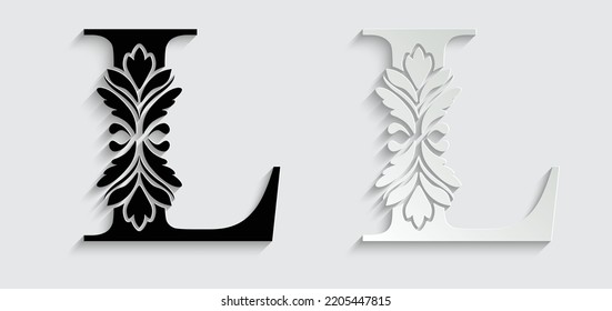 paper letter L. flower  letters. Vintage ornament initial Alphabet. Logo vector 
