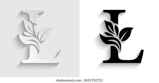 carta de papel L. letras de flores. Alfabeto inicial de adorno de época. vector de logotipo