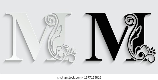 paper letter M. flower  letters. Vintage ornament initial Alphabet. Logo vector 
