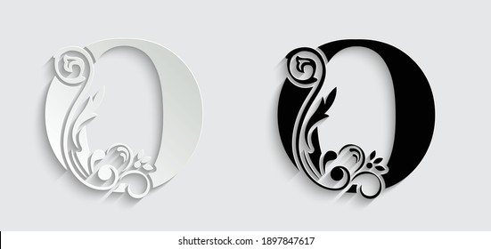 paper letter O. flower  letters. Vintage ornament initial Alphabet. Logo vector 
