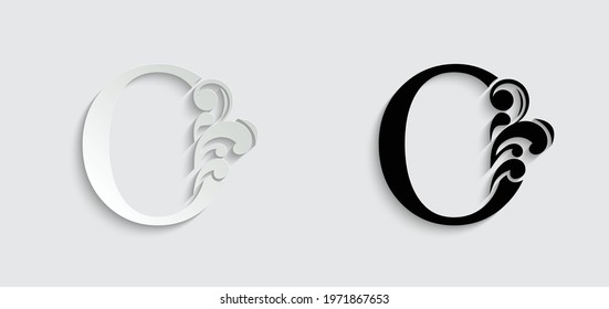 paper letter O. flower  letters. Vintage ornament initial Alphabet. Logo vector 
