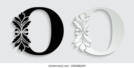 paper letter O. flower  letters. Vintage ornament initial Alphabet. Logo vector 
