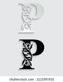 paper letter P. flower  letters. Vintage ornament initial Alphabet. Logo vector 
