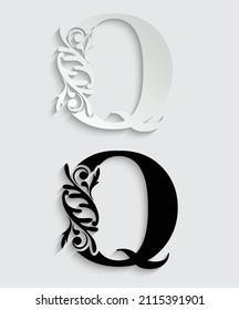paper letter Q. flower  letters. Vintage ornament initial Alphabet. Logo vector 
