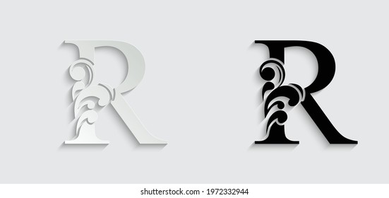 Paper Letter R. Flower  Letters. Vintage Ornament Initial Alphabet. Logo Vector 
